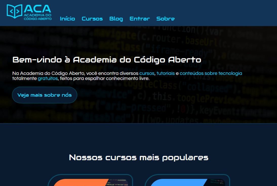 Tela do projeto Academia do Código Aberto